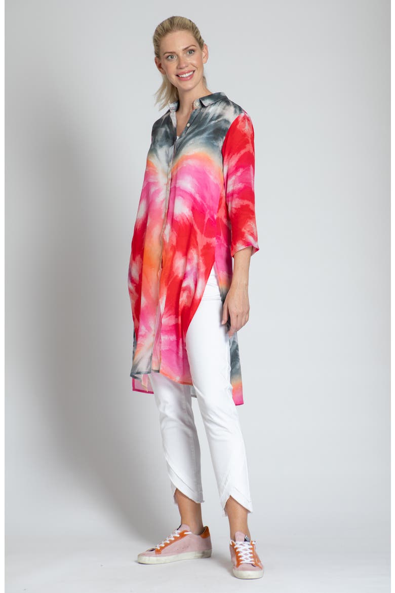 Tie Dye Chiffon Button-Up Tunic, Alternate, color, PINK MULTI
