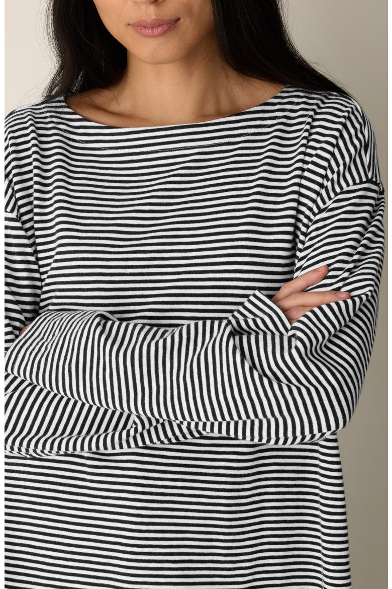 Striped Organic Cotton Bateau Neck Boxy Top, Alternate, color, BLACK WHITE