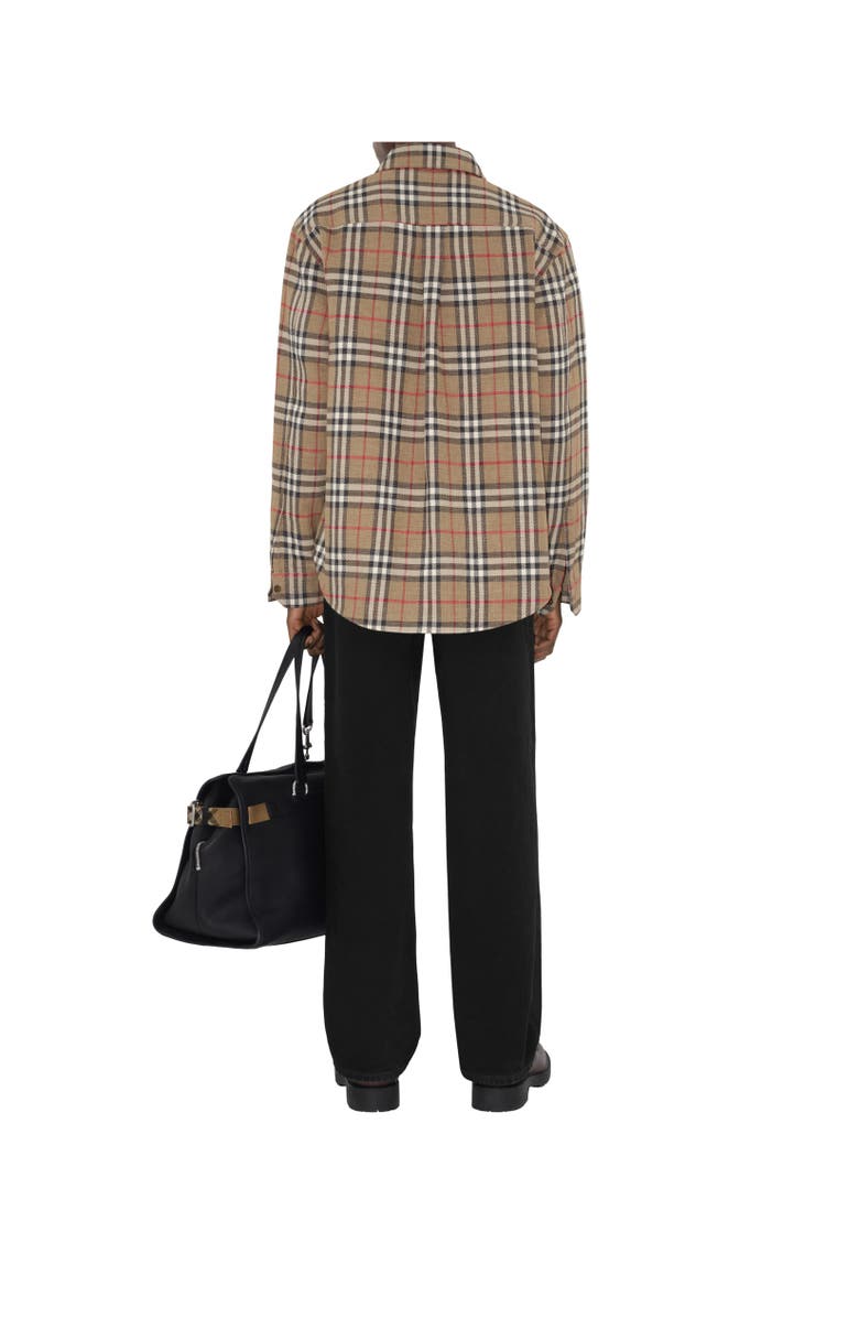 Burberry Oversized Fit Check Cotton Linen Shirt, Alternate, color, Nut