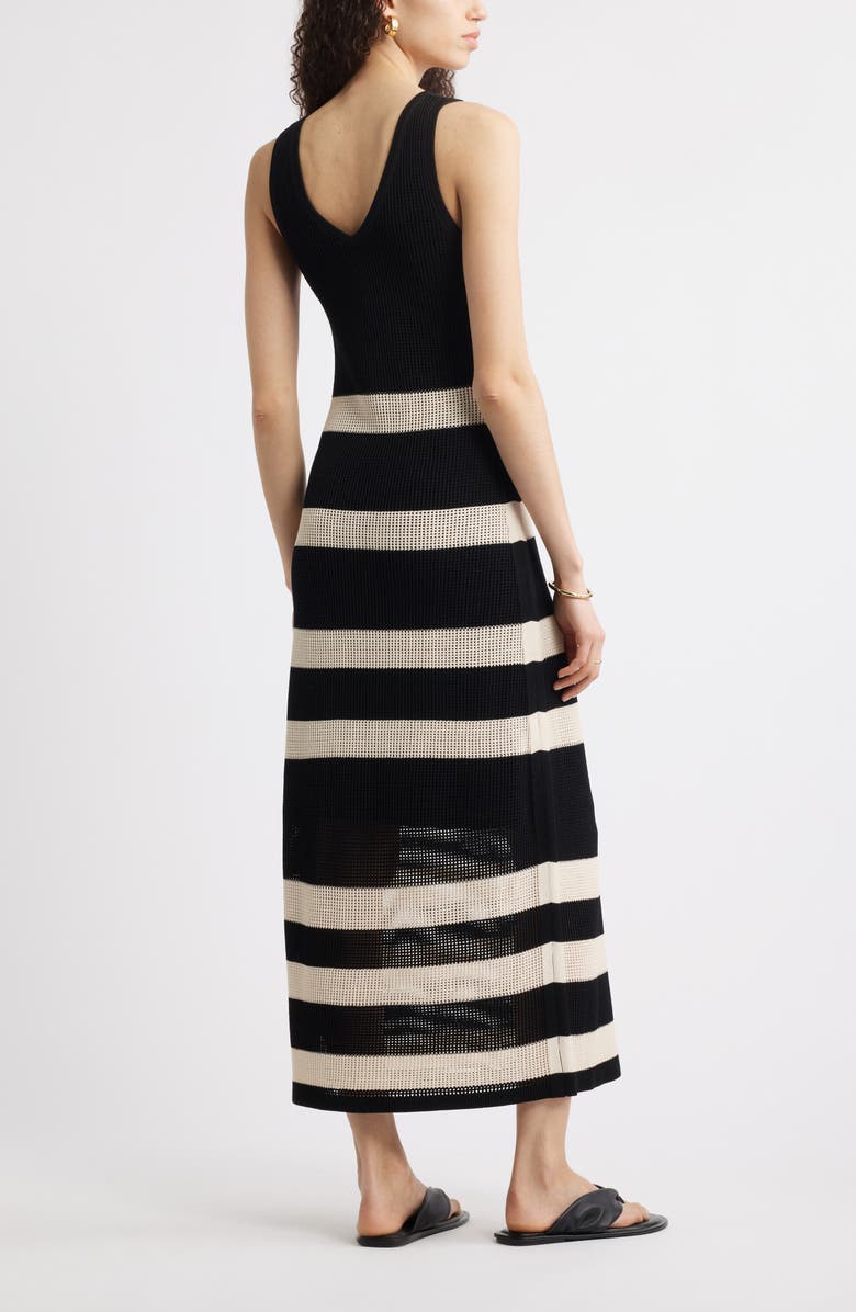 Nordstrom Sleeveless Open Stitch Maxi Sweater Dress, Alternate, color, Black- Ivory Stripe