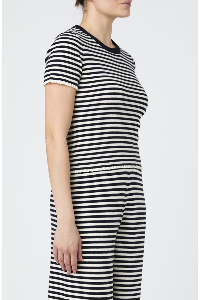 Stripe Rib Short Sleeve Sweater, Alternate, color, NAVY / CREAM