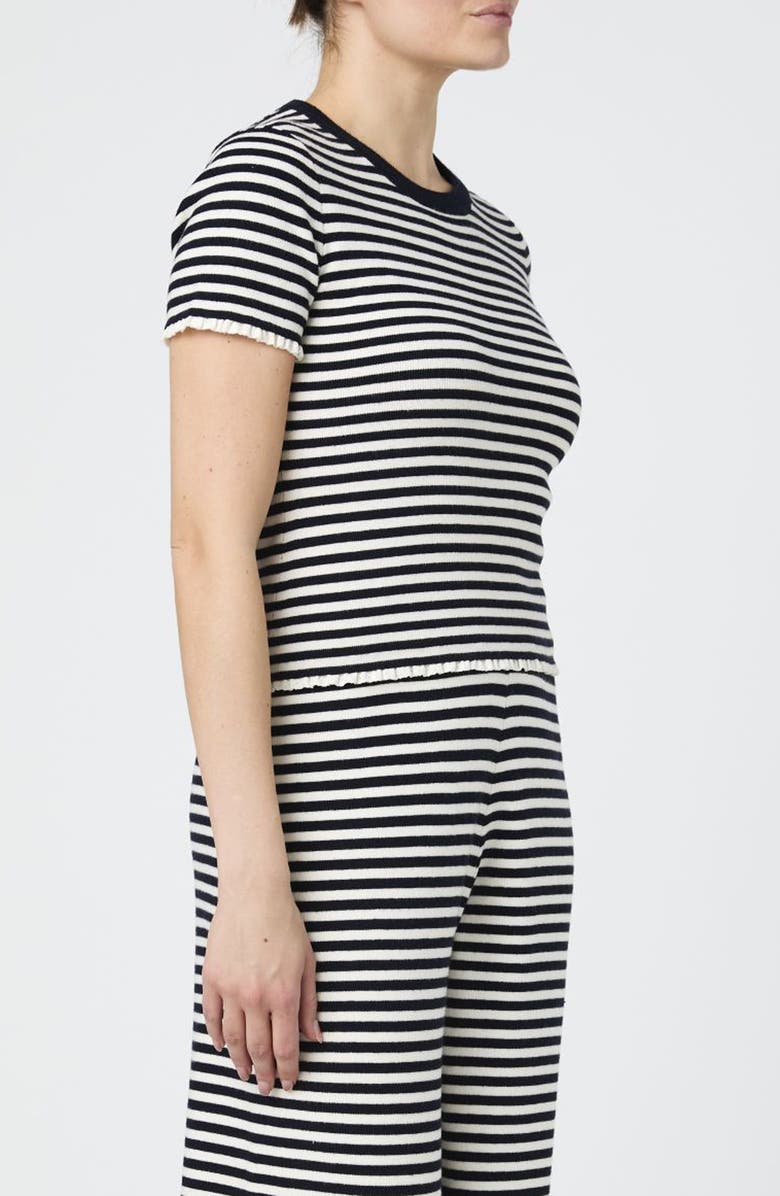 French Connection Stripe Rib Short Sleeve Sweater, Alternate, color, Navy / Cream