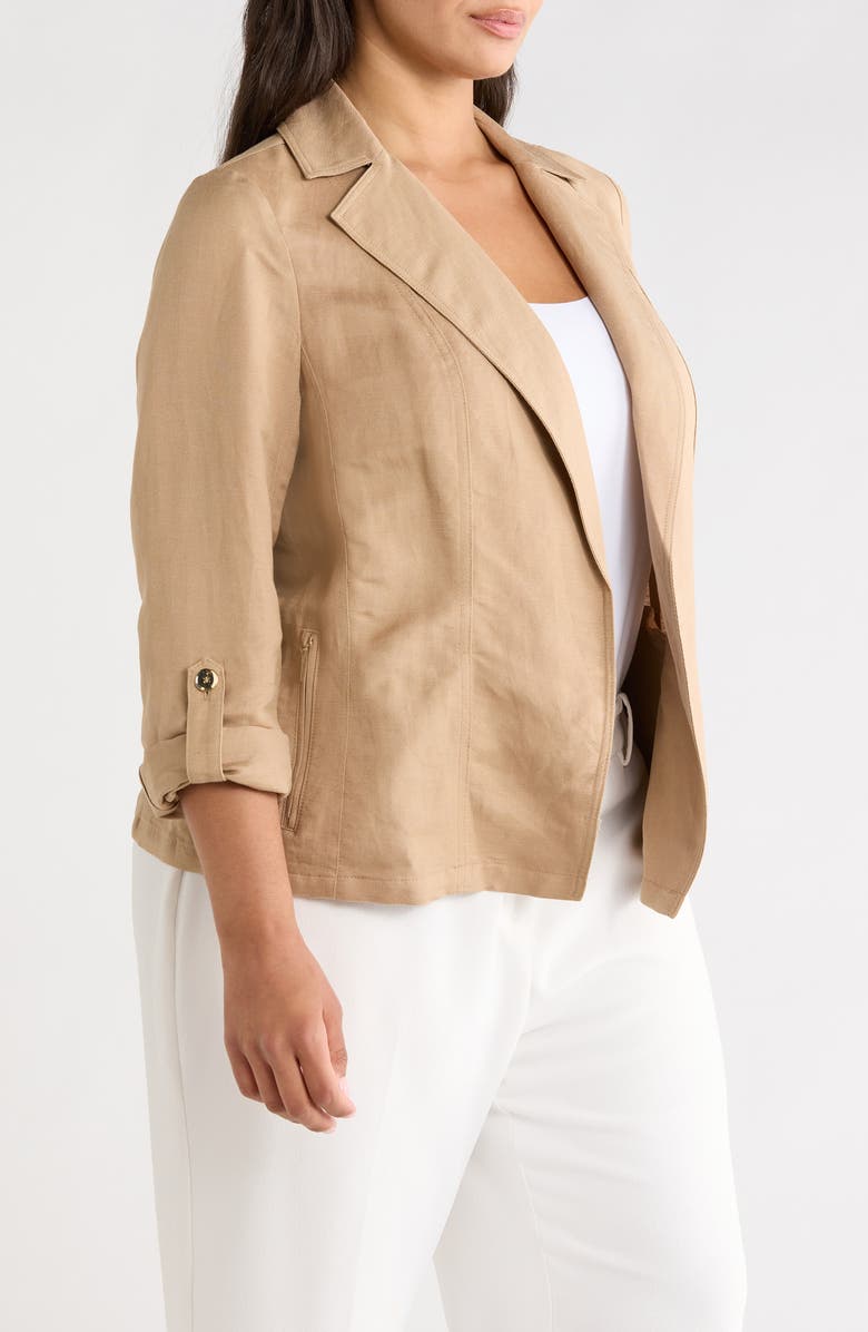 KASPER Seamed Open Front Linen Blend Jacket, Alternate, color, Toasted Wheat