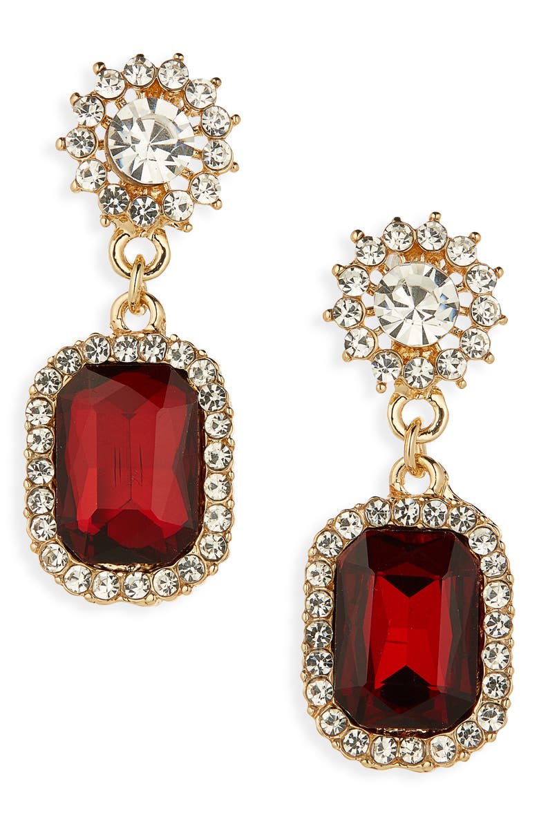 Cara Crystal Drop Earrings, Main, color, Gold/ Red