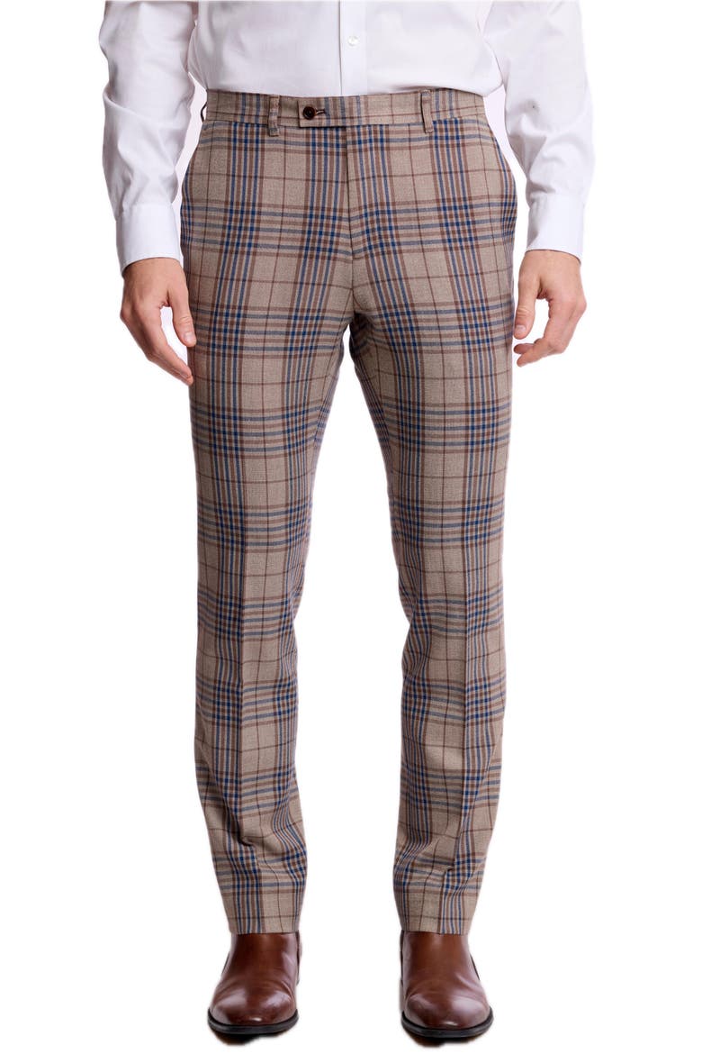 Downing Slim Fit Check Pants, Main, color, TAN NAVY BROWN CHECK