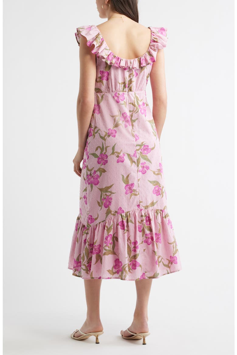 Ruffle Sleeve Tiered Midi Dress, Alternate, color, PINK POPPY PLAY