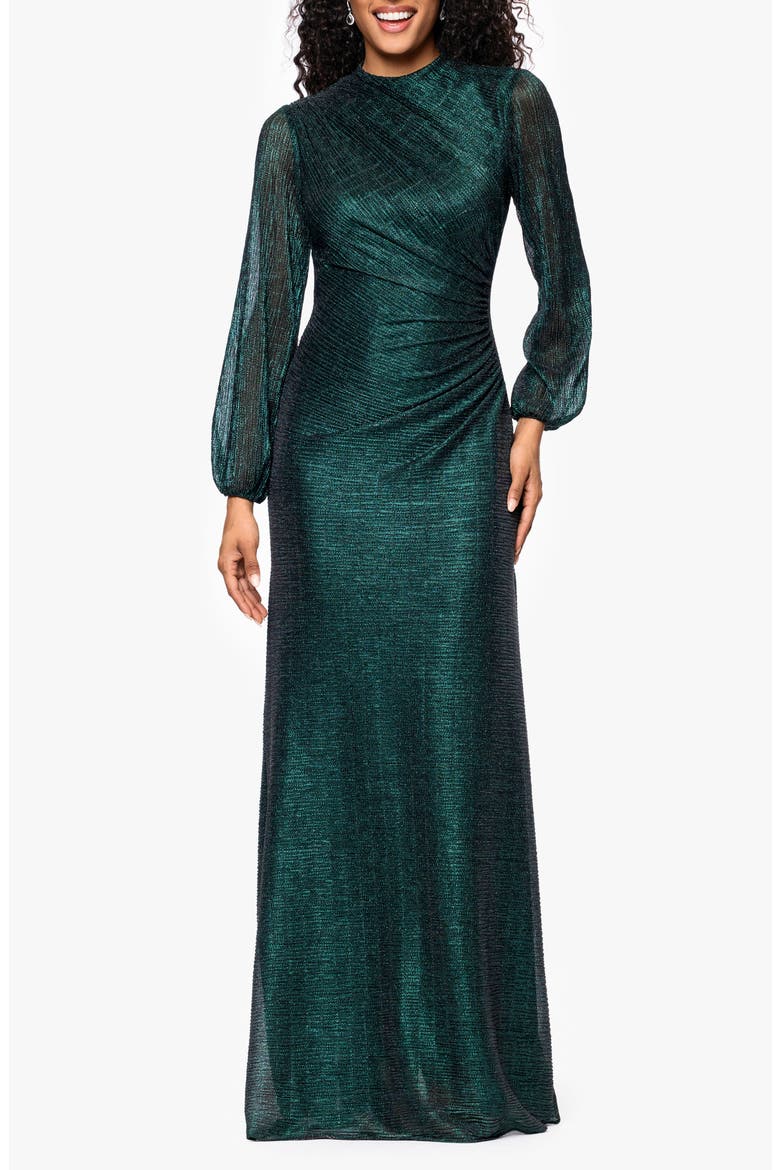 Metallic Crinkle Long Sleeve Sheath Gown video