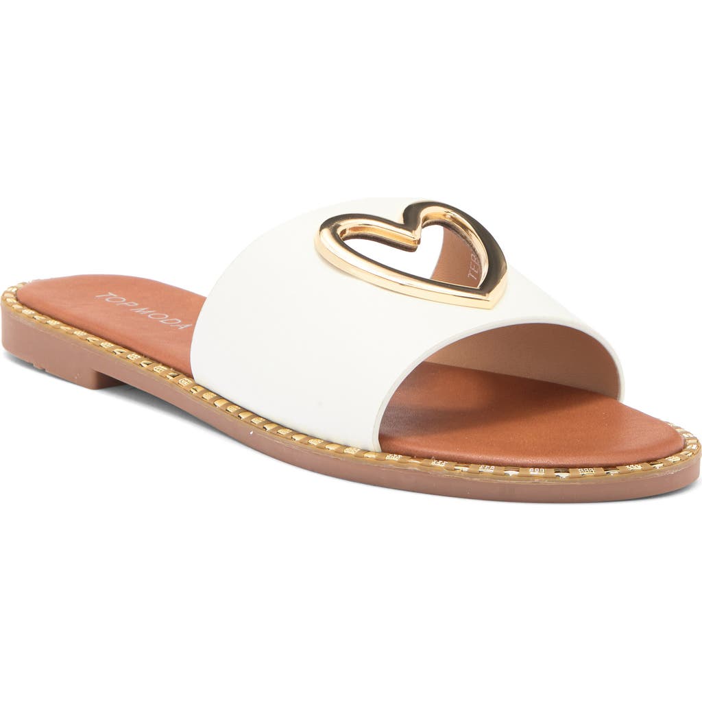 Top Guy Shoes Teresa Slide Sandal In White Pu