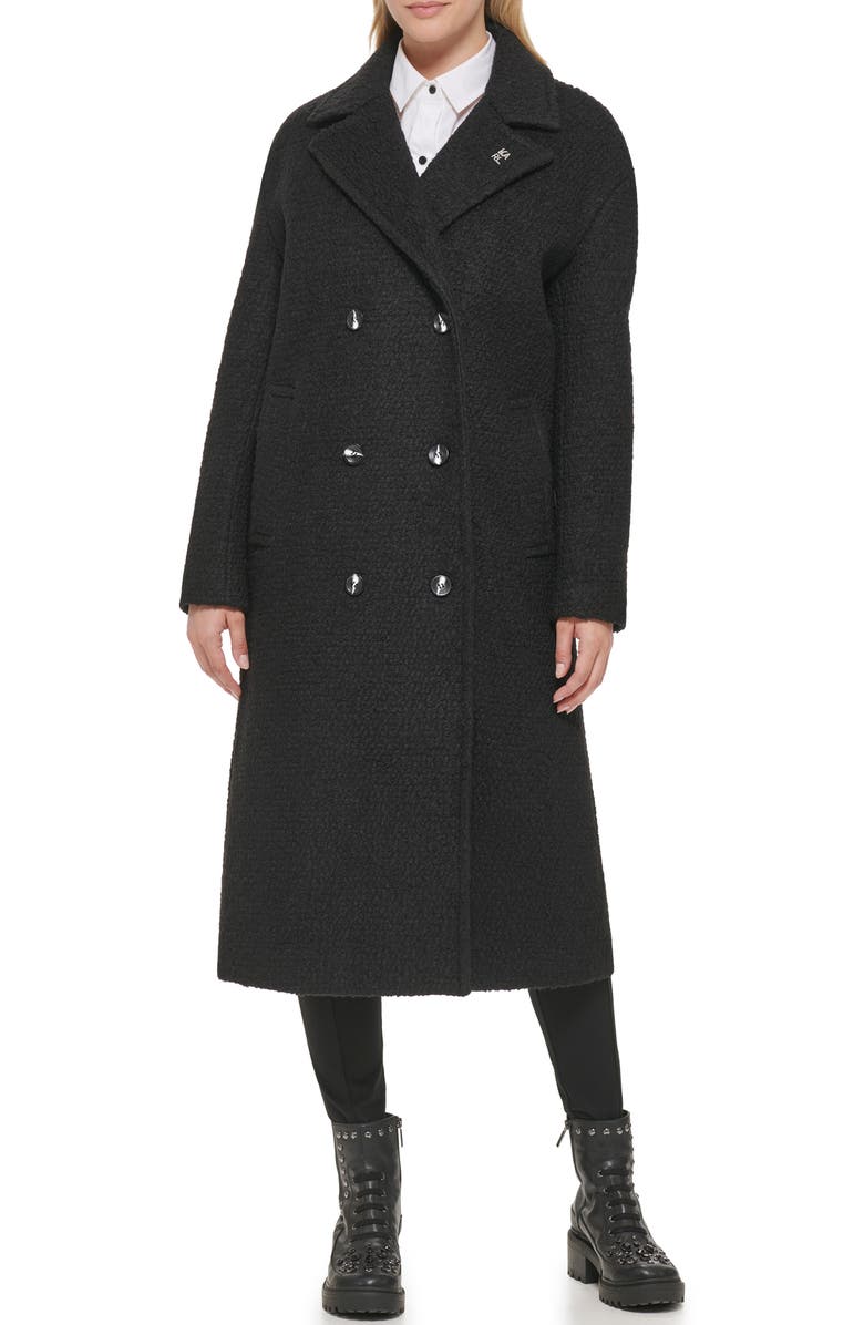 KARL LAGERFELD PARIS Double Breasted Long Wool Blend Coat, Main, color,
