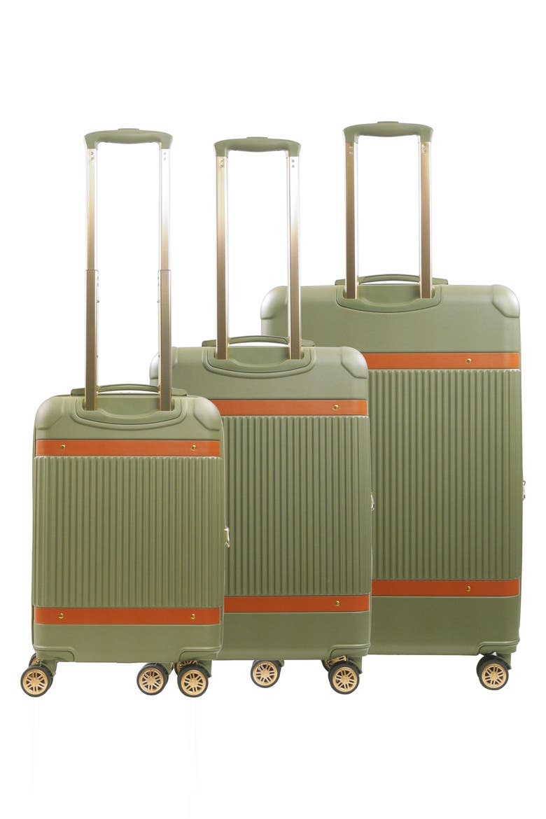 3-Piece Stripes Hard-Sided Luggage, Alternate, color, OLIVE