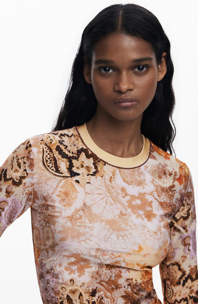 Desigual Printed Long Sleeve T-Shirt, Alternate, color, Terracotta