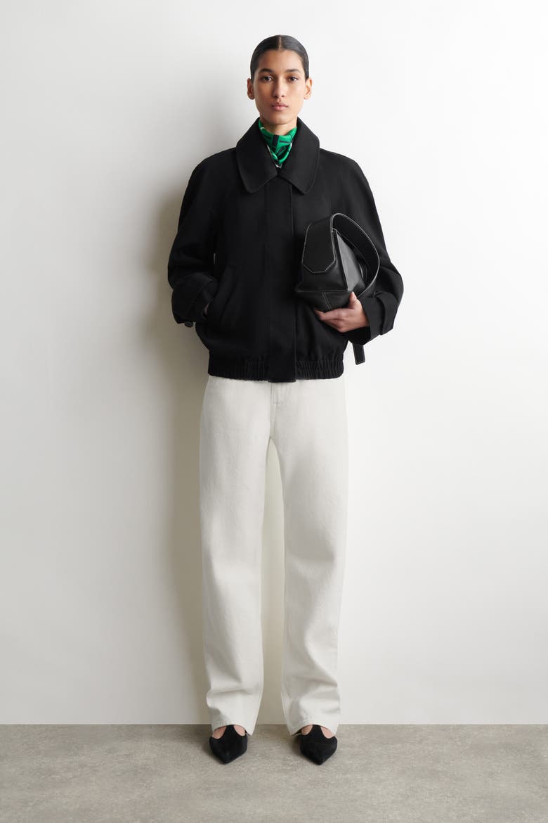 Rounded Cotton Blouson Jacket, Main, color, BLACK