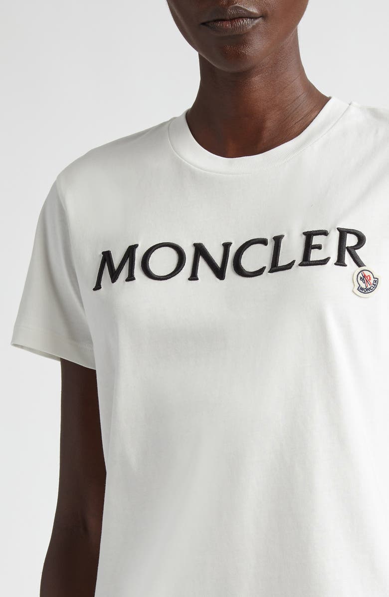 Moncler Logo Embroidered Cotton T-Shirt, Alternate, color, Eggnog