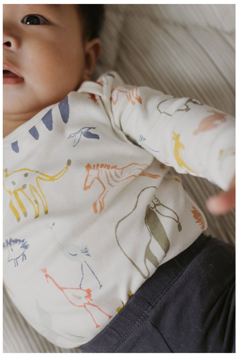 Lap Shoulder Print Long Sleeve Organic Cotton Bodysuit, Alternate, color, INTO THE WILD