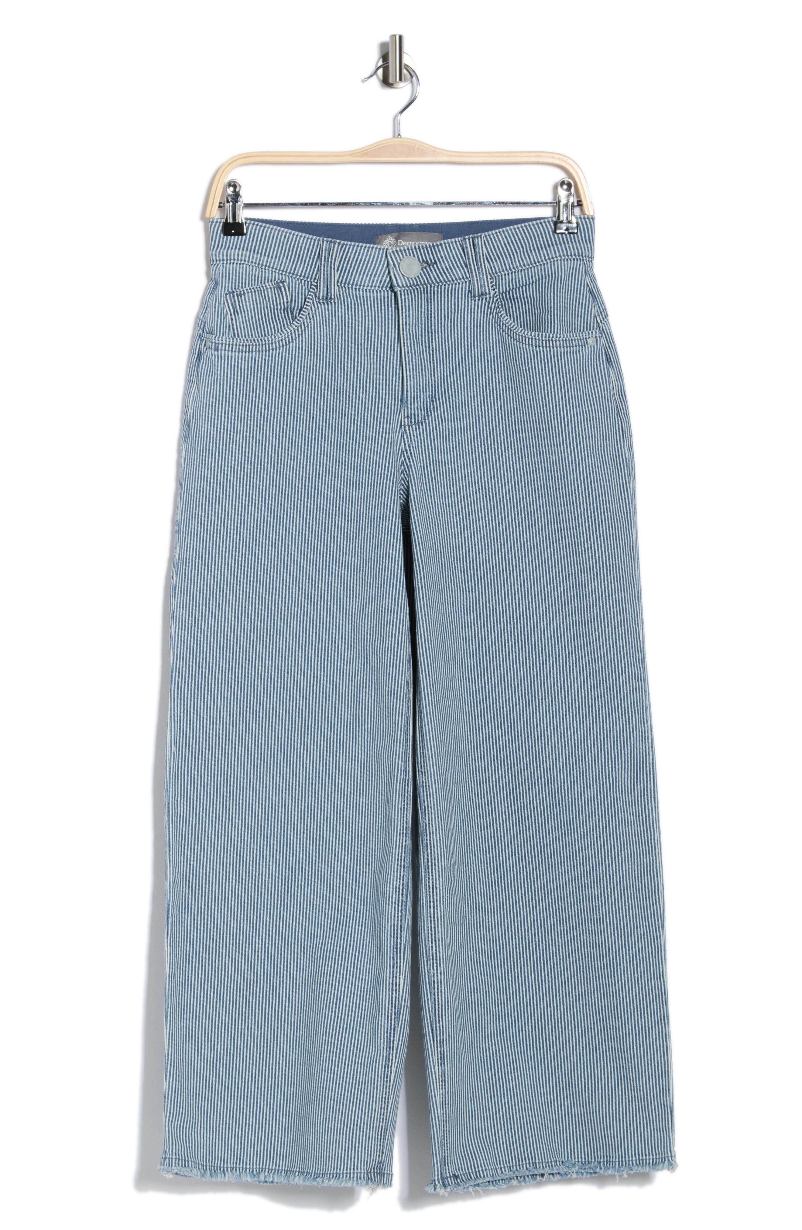 Democracy High Waist Fray Hem Wide Leg Jeans