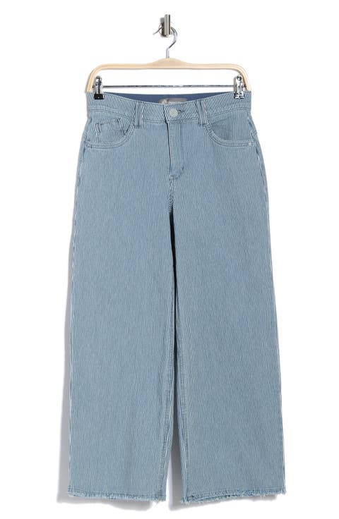 High Waist Fray Hem Wide Leg Jeans (Blue Railroad Stripes)