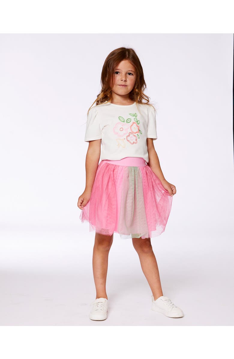 Deux par Deux Girl's Printed Mesh Skirt Pink And Green, Alternate, color, Pink And Green