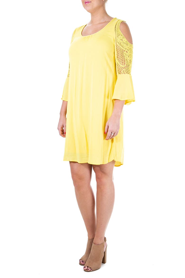 Crochet Cold Shoulder Long Sleeve Dress, Alternate, color, CANARY