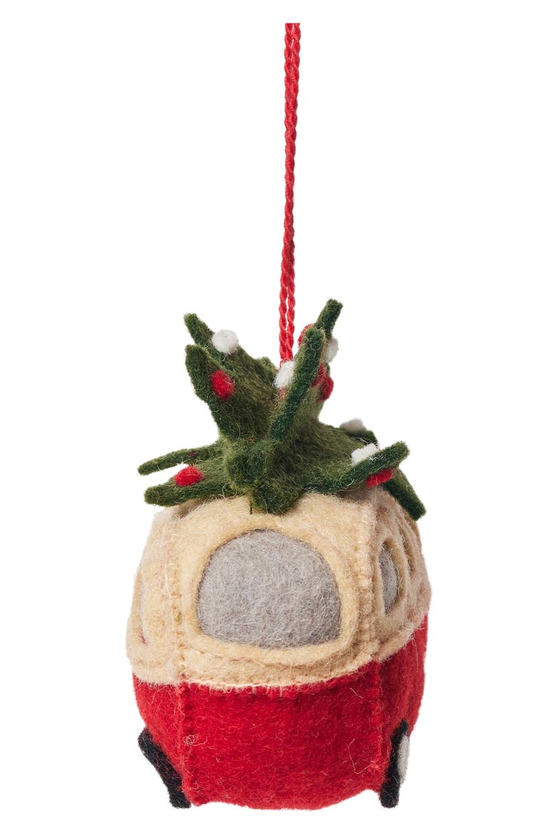Felted Wool Christmas Tree Hippie Bus Ornament, Alternate, color, RED