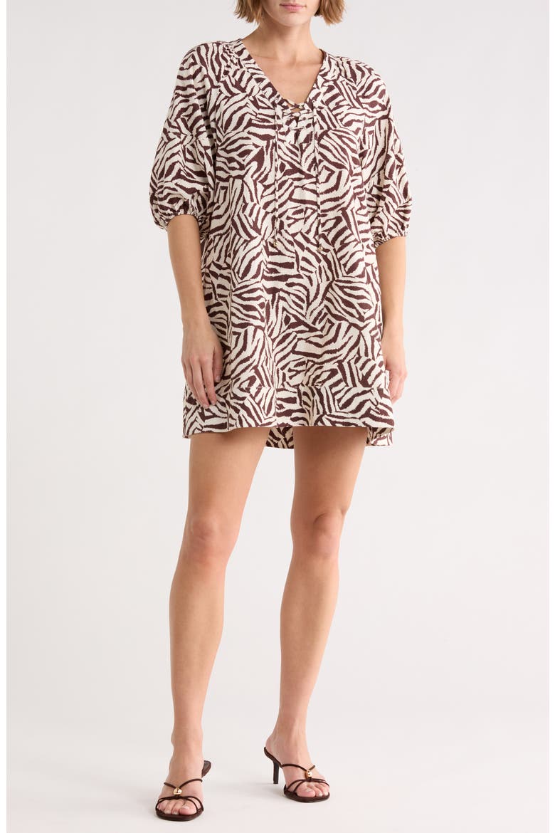 Lace-Up Detail Babydoll Dress, Main, color, ZEBRA PRINT