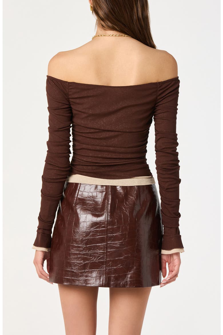 Ruched Off the Shoulder Top, Alternate, color, BROWN
