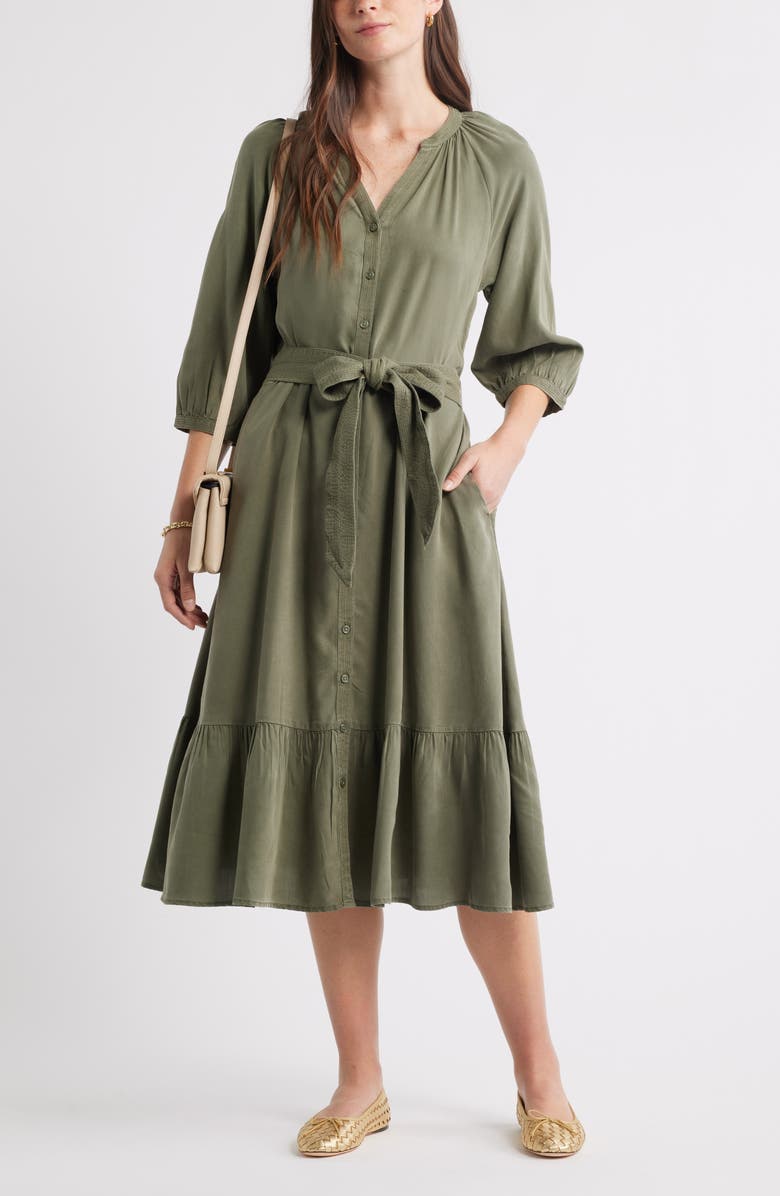 Belted Long Sleeve Midi Shirtdress