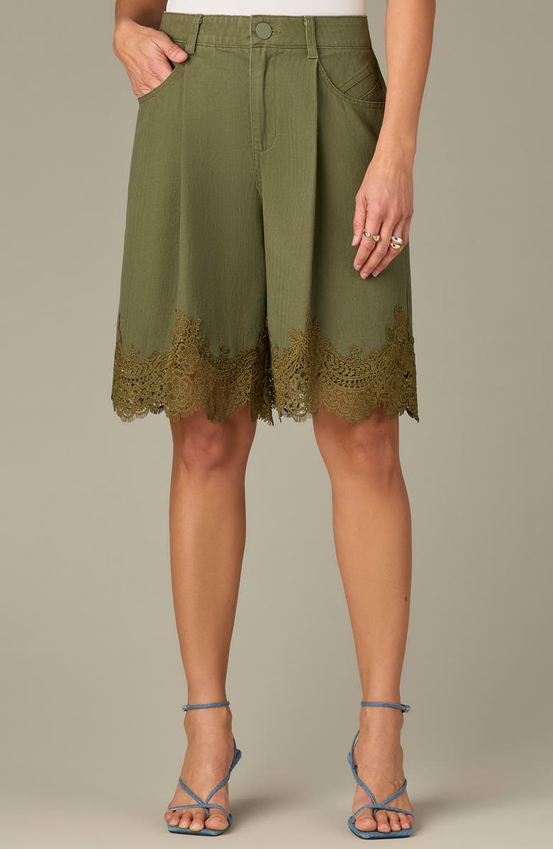 Wit & Wisdom Skyrise Lace Trim Bermuda Shorts, Main, color, Forest Moss