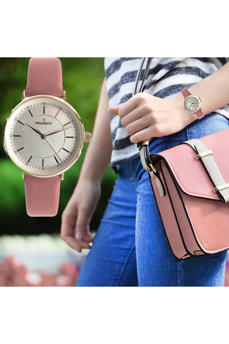 Modern Round Calfskin Leather Watch- 30MM, Alternate, color, Pink