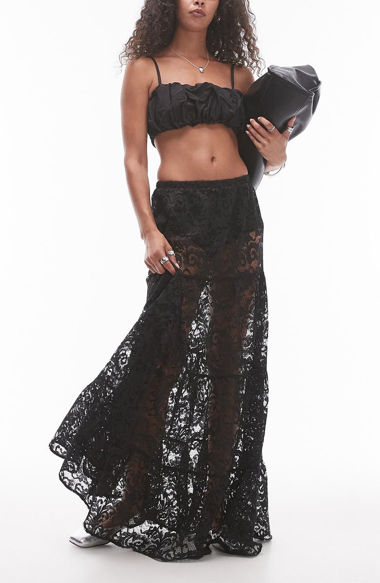 Topshop Tiered Sheer Lace Maxi Skirt, Alternate, color, 