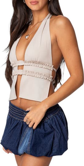 EDIKTED Luma Split Front Open Back Halter Top | Nordstrom