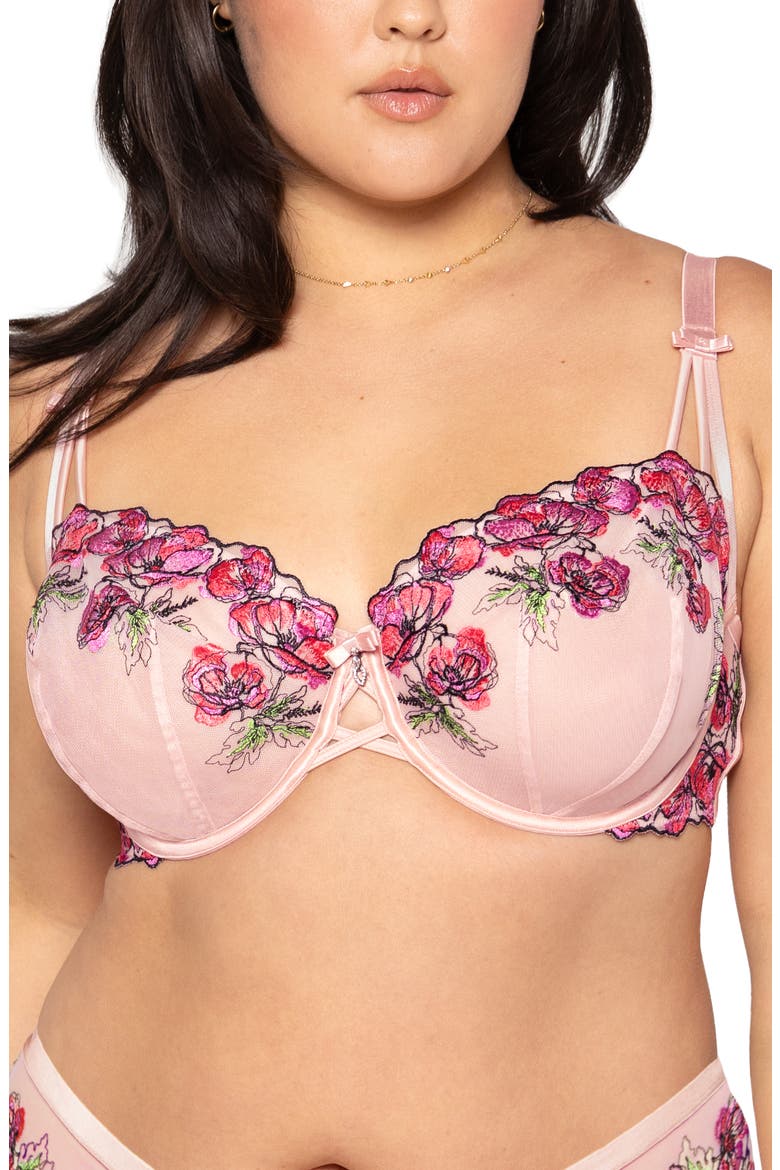Floral Embroidered Balconette Bra, Main, color, BLUSHING ROSE