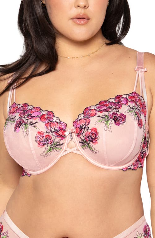 Curvy Couture Floral Embroidered Balconette Bra in Blushing Rose at Nordstrom, Size 36Dd