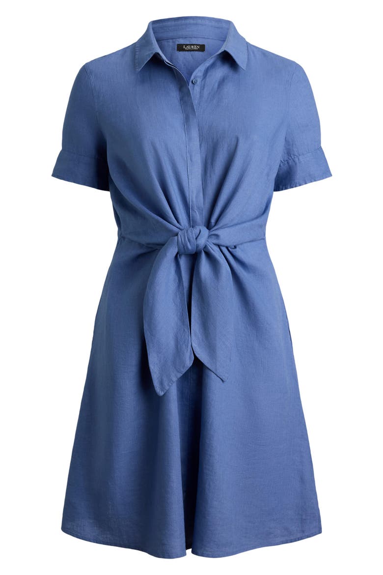 Tie Waist Linen Shirtdress, Alternate, color, CARSON BLUE