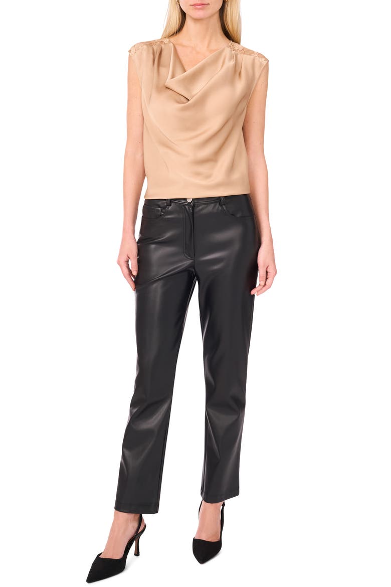 Lace Trim Cowl Neck Sleeveless Top, Alternate, color, CAMEL