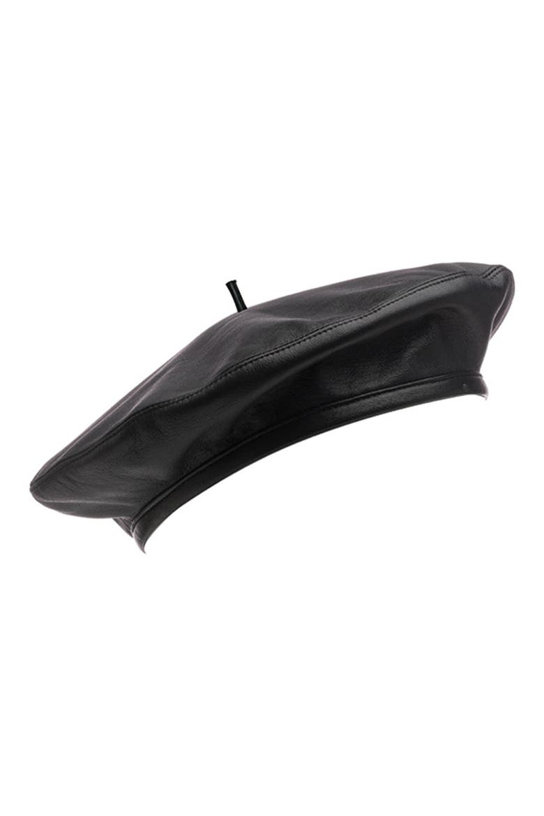 Carter Leather Beret, Main, color, BLACK