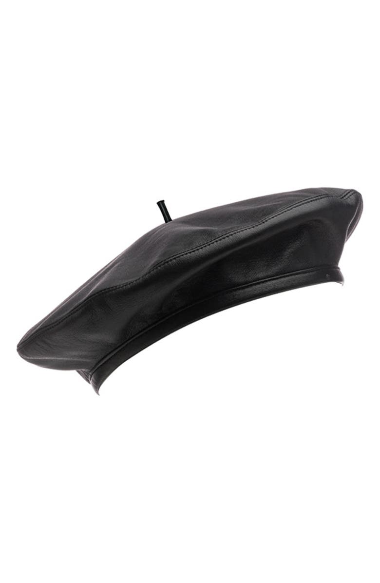 Eugenia Kim Carter Leather Beret, Main, color, Black