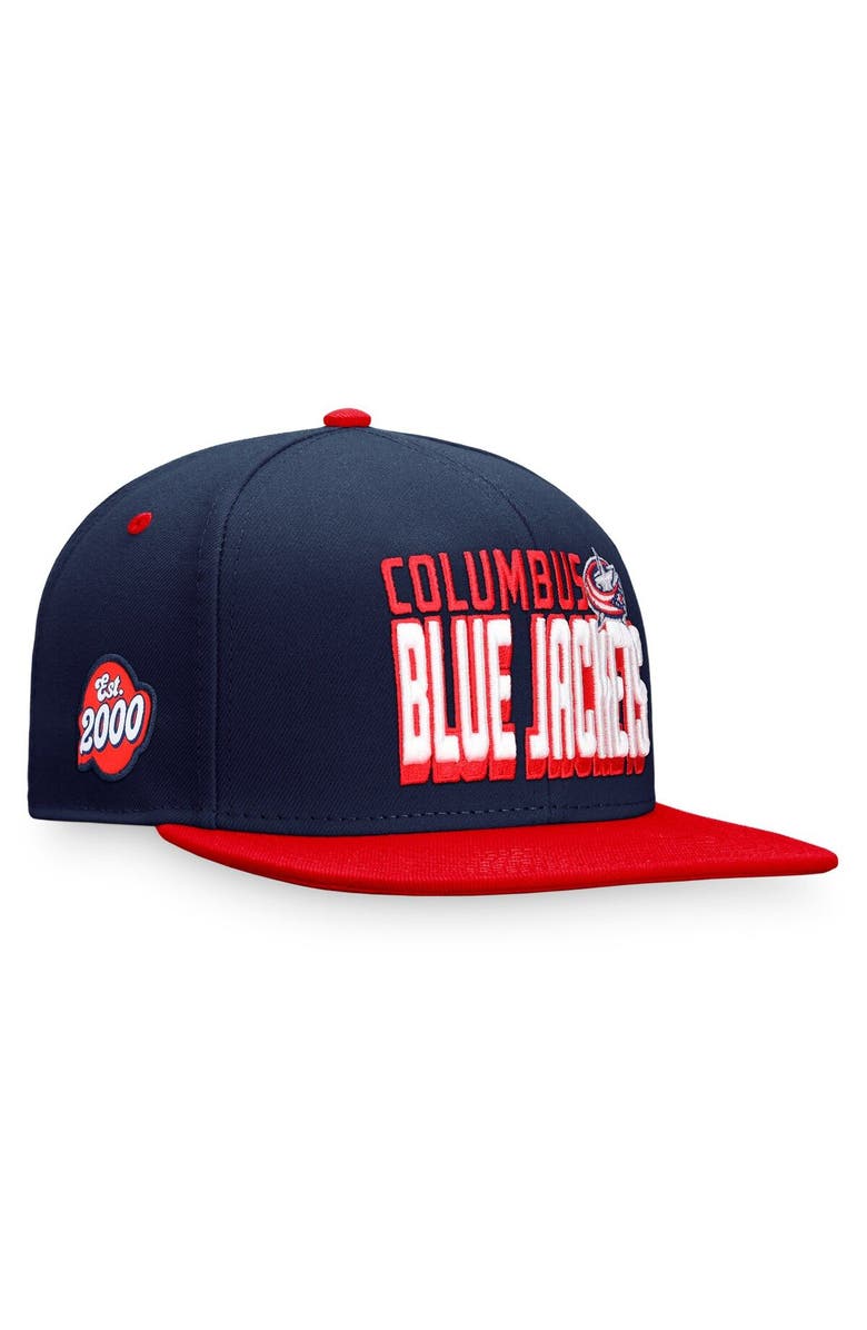 FANATICS Men's Fanatics Branded Navy/Red Columbus Blue Jackets Heritage Retro Two-Tone Snapback Hat, Main, color, 
