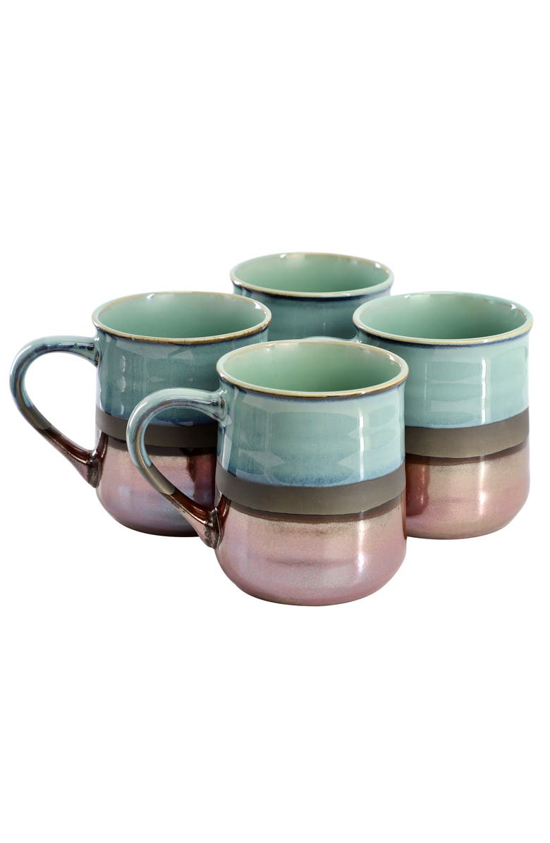 Gibson Home Copper Tonal 4 Piece 18 Ounce Stoneware Cup Set, Main, color, Green