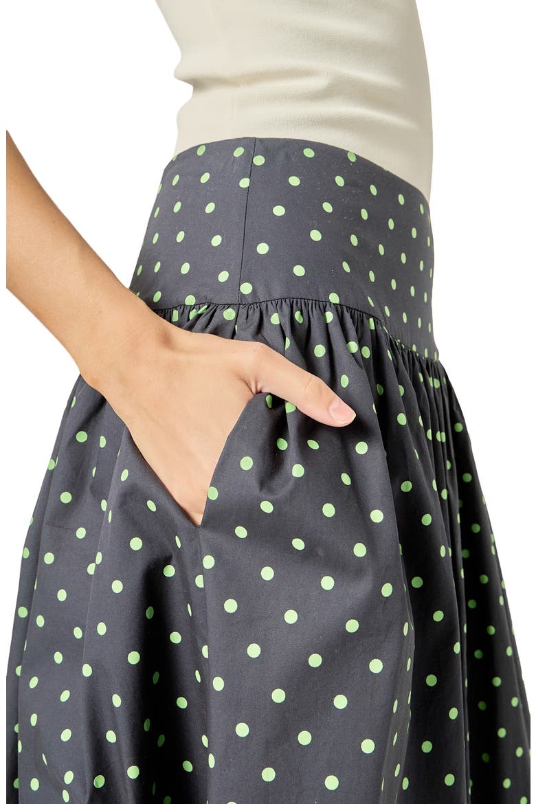 Polka Dot Cotton Midi Skirt, Alternate, color, NAVY/ GREEN