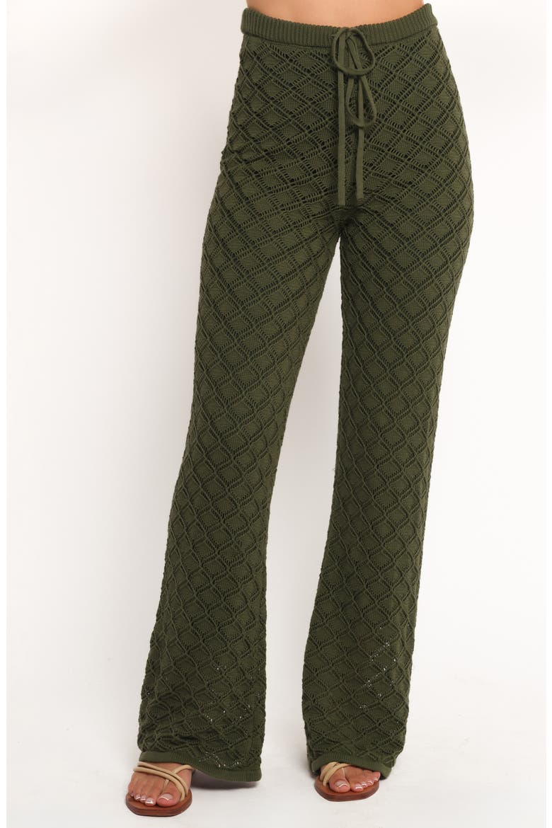 Fefe Textured Open Knit Cotton Drawstring Pants, Main, color, OLIVE