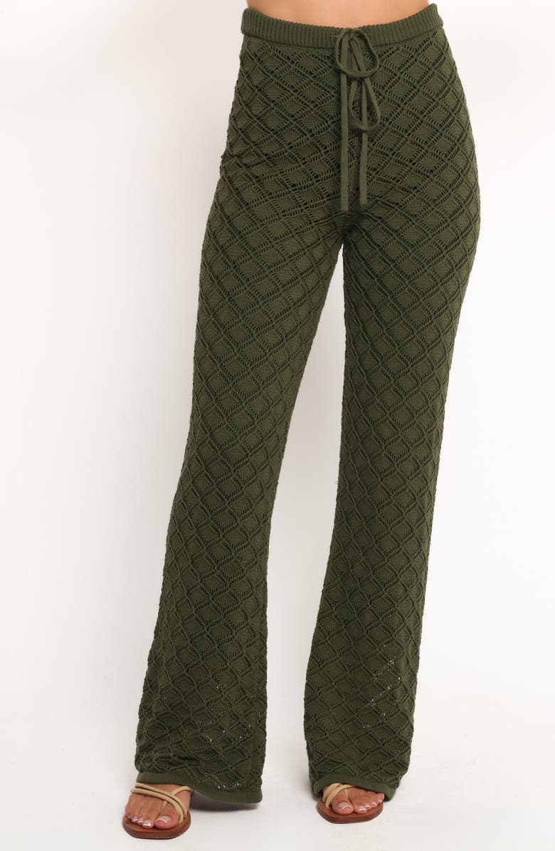 Petal & Pup Fefe Textured Open Knit Cotton Drawstring Pants, Main, color, Olive