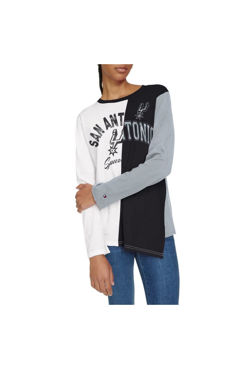 TOMMY JEANS Women's Tommy Jeans White/Black San Antonio Spurs Amelia Color Blocked Long Sleeve T-Shirt, Alternate, color, White