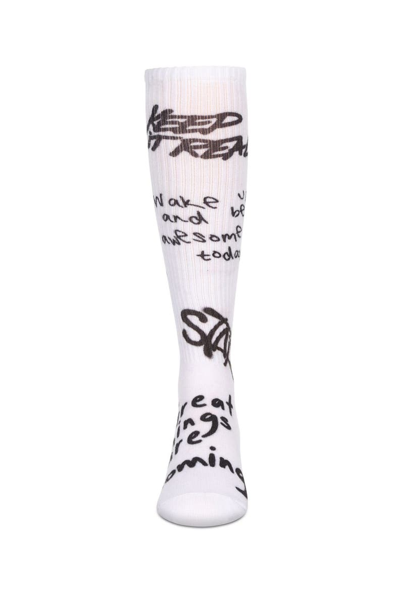 Graffiti Knee High Socks, Alternate, color, White