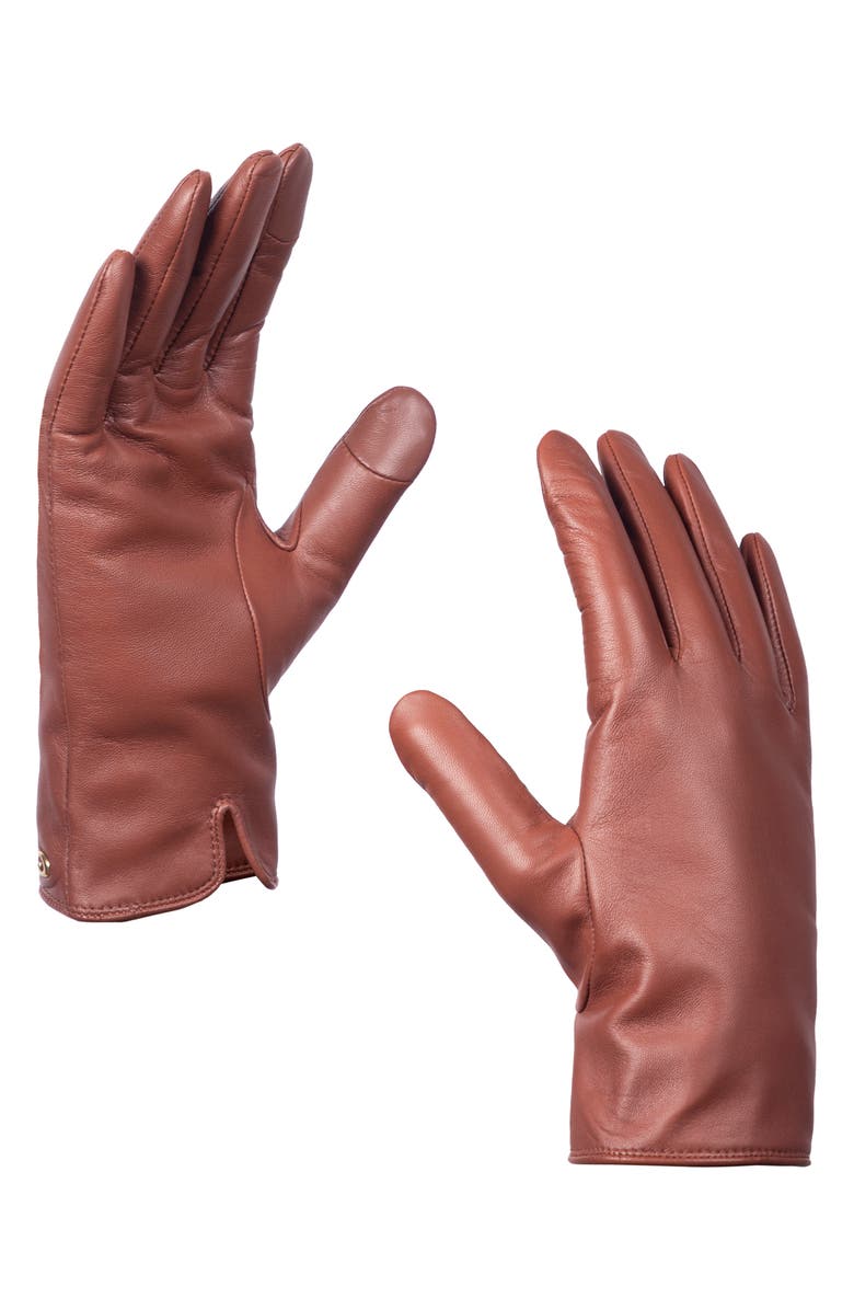 COACH Sculpted C Wool Lined Leather Tech Gloves, Alternate, color, Saddle