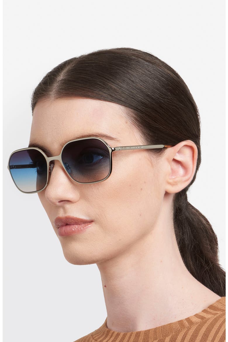 57mm Square Sunglasses, Alternate, color, PALLADIUM/ BROWN TEAL
