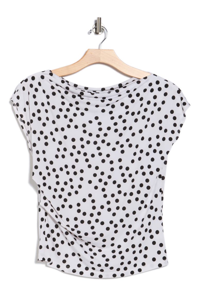 Polka Dot Cowl Neck Cap Sleeve Jersey Top, Alternate, color, WHITE/ BLACK
