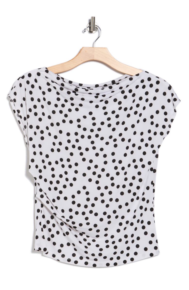 Renee C Polka Dot Cowl Neck Cap Sleeve Jersey Top, Alternate, color, White/ Black