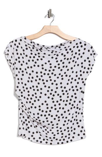 Renee C Polka Dot Cowl Neck Cap Sleeve Jersey Top In Multi