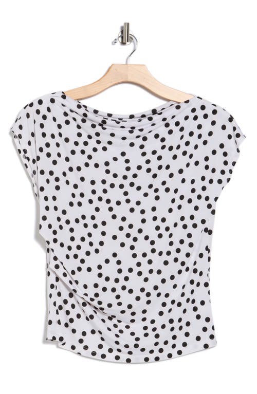 Renee C Polka Dot Cowl Neck Cap Sleeve Jersey Top In White
