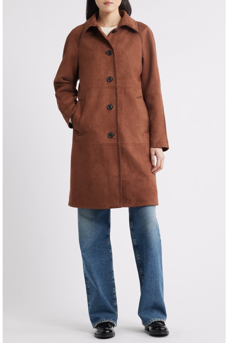 Paneled Faux Suede Coat, Main, color, BROWN SUEDE
